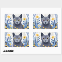 Fleurs Jaunes Chat Bleu Russe