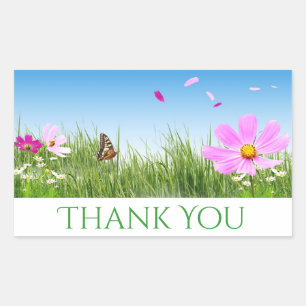 Sticker Rectangulaire Fleurs marguerites en Merci floral, Bleu