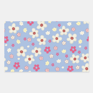 Sticker Rectangulaire fleurs printanières sur fond bleu