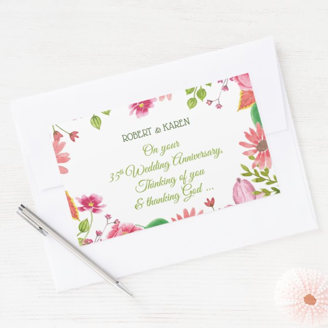 Sticker Rectangulaire Fleurs religieuses du 35e anniversaire du Mariage (Enveloppe)