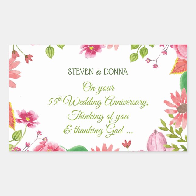 Sticker Rectangulaire Fleurs religieuses du 55e anniversaire du Mariage (Devant)