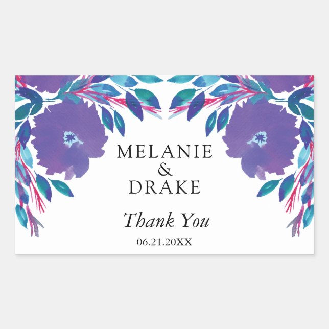 Sticker Rectangulaire Fleurs violettes peintes à la main (Devant)