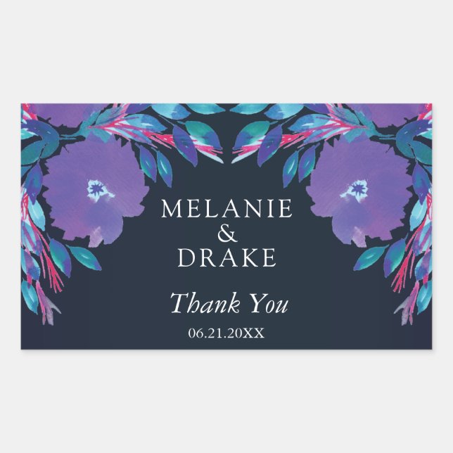 Sticker Rectangulaire Fleurs violettes peintes à la main (Devant)