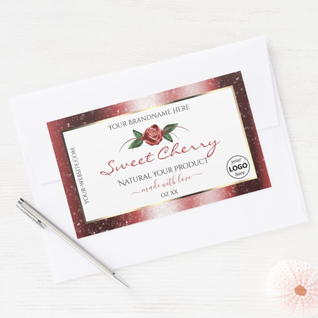 Sticker Rectangulaire Floral Blanc Rouge Parties scintillant molle Logo  (Enveloppe)