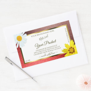 Sticker Rectangulaire Floral Bourgogne Parties scintillant rouge Étiquet