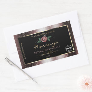 Sticker Rectangulaire Floral Noir Bourgogne Parties scintillant Logo Éti