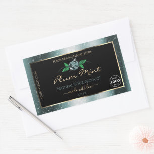 Sticker Rectangulaire Floral noir foncé Parties scintillant Turquoise Lo