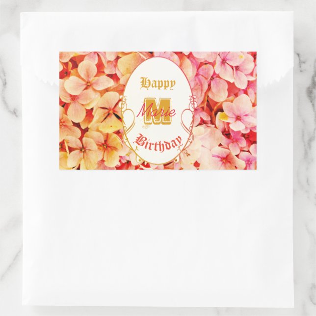 Sticker Rectangulaire Floral rose Élégant Moderne 21e anniversaire (Sac)