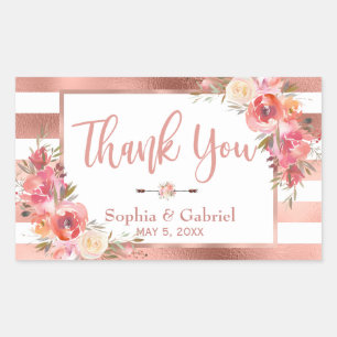 Sticker Rectangulaire Floral rose Rose Gold Stripes Mariage Merci