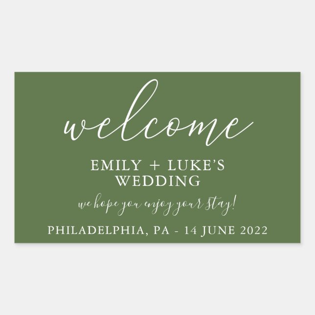 Sticker Rectangulaire Forêt moderne Green Mariage personnalisé Bienvenue (Devant)