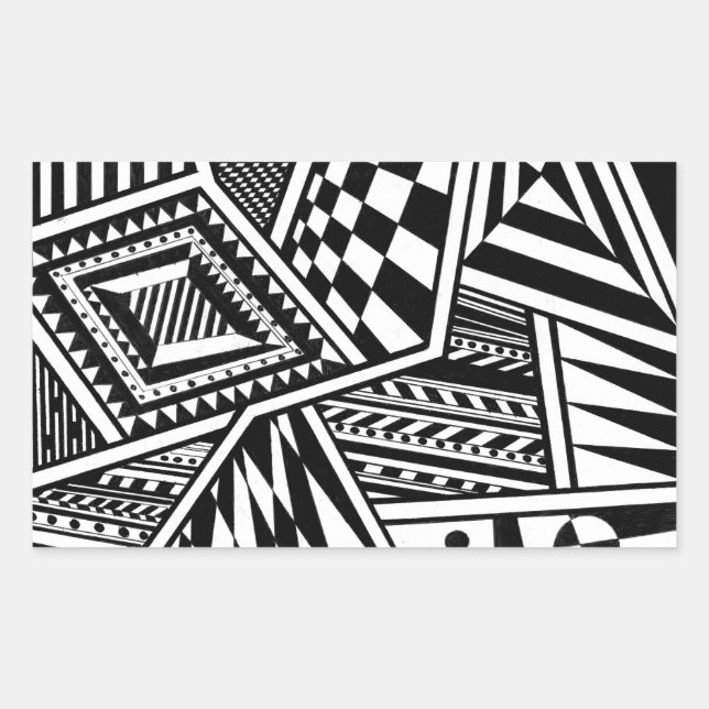 Sticker Rectangulaire Formes géométriques abstraites main motif noir bla (Devant)