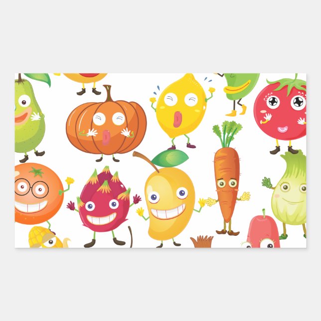 Sticker Rectangulaire Fruits et légumes avec visage (Devant)