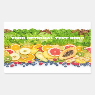 Sticker Rectangulaire Fruits tropicaux au texte personnalisé