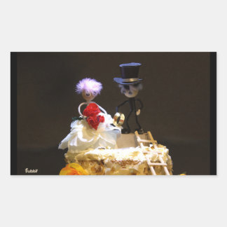 Sticker Rectangulaire Fubby bruidspaartje op taart.
