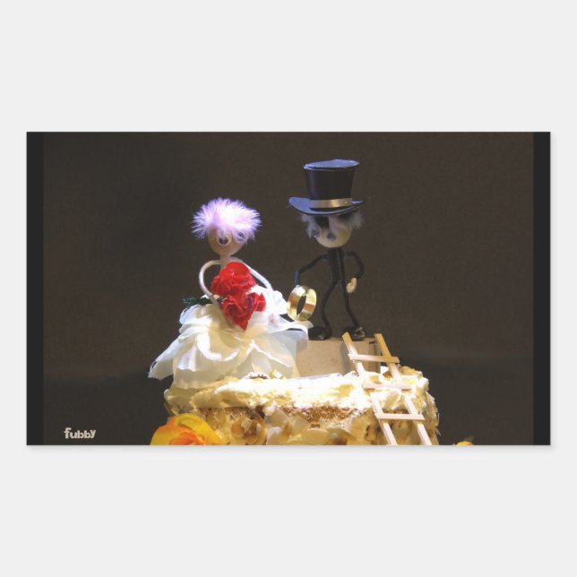 Sticker Rectangulaire Fubby bruidspaartje op taart. (Devant)