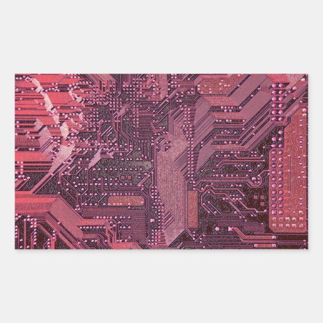 Sticker Rectangulaire Fuchsia Cyber Circuit Board Tech Art Electronique (Devant)