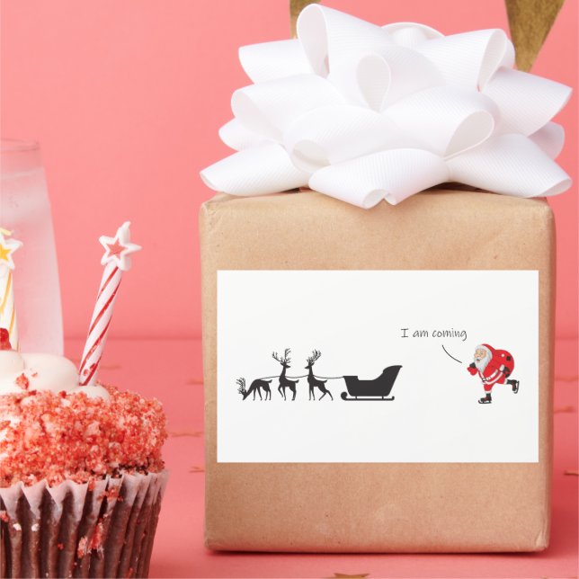 Sticker Rectangulaire Funny santa 'I am coming' for sleigh (Fête)