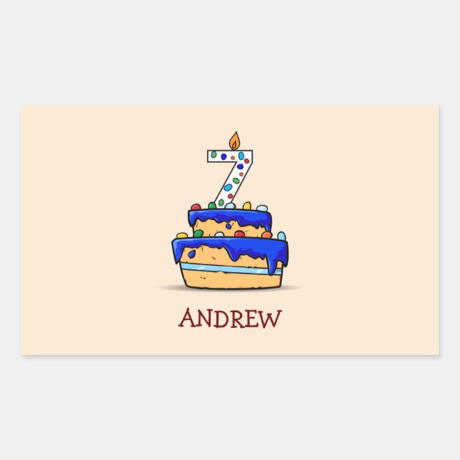 Sticker Rectangulaire Garçon 7e anniversaire, 7 sur Gâteau bleu doux (Devant)
