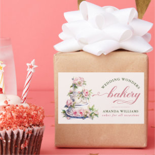 Sticker Rectangulaire Gâteau de boulangerie floral aquarelle rose élégan