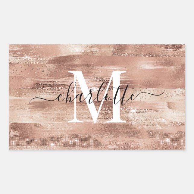Sticker Rectangulaire Glam Girl Rose Gold Parties scintillant Foil Nom d (Devant)