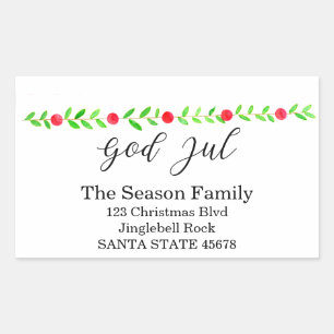 Sticker Rectangulaire God Jul, bannière de Noël aquarelle