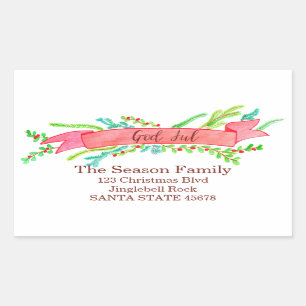 Sticker Rectangulaire God Jul, bannière de Noël aquarelle