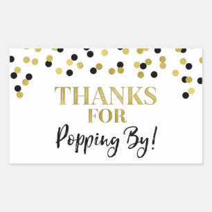 Sticker Rectangulaire Gold Black Confetti Merci pour Popping By