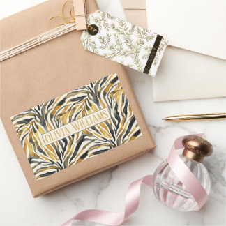 Sticker Rectangulaire Gold Black Zebra Print Pattern