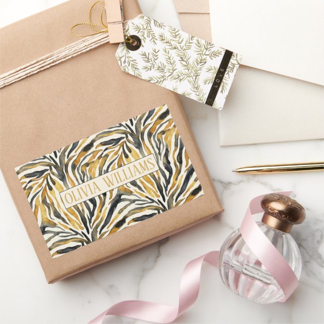 Sticker Rectangulaire Gold Black Zebra Print Pattern (Cadeaux)