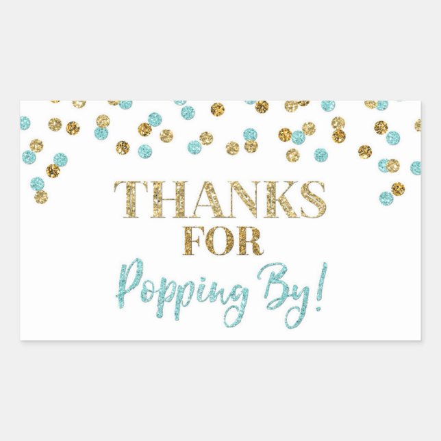 Sticker Rectangulaire Gold Blue Confetti Merci pour Popping By (Devant)
