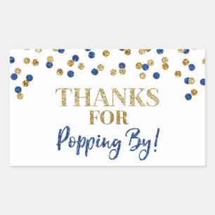 Sticker Rectangulaire Gold Blue Confetti Merci pour Popping By