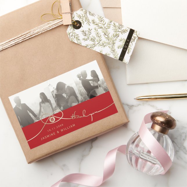 Sticker Rectangulaire Gold noeud double bonheur Mariage chinois Photo (Cadeaux)