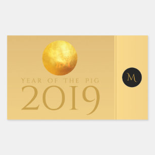 Sticker Rectangulaire Golden Chinese Pig Papercut 2019 Monogram R Stick