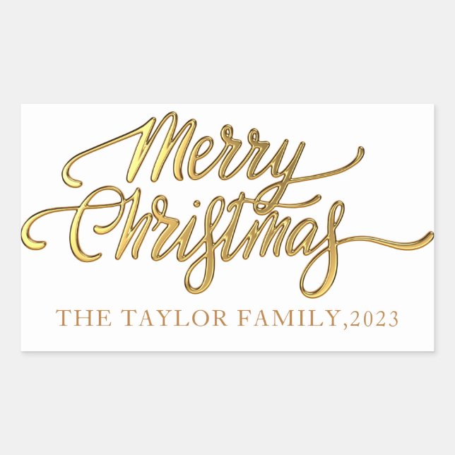 Sticker Rectangulaire Golden Joyeux Noël cadeau de Noël noir (Devant)