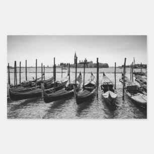 Sticker Rectangulaire Gondolas à Venise en noir et blanc