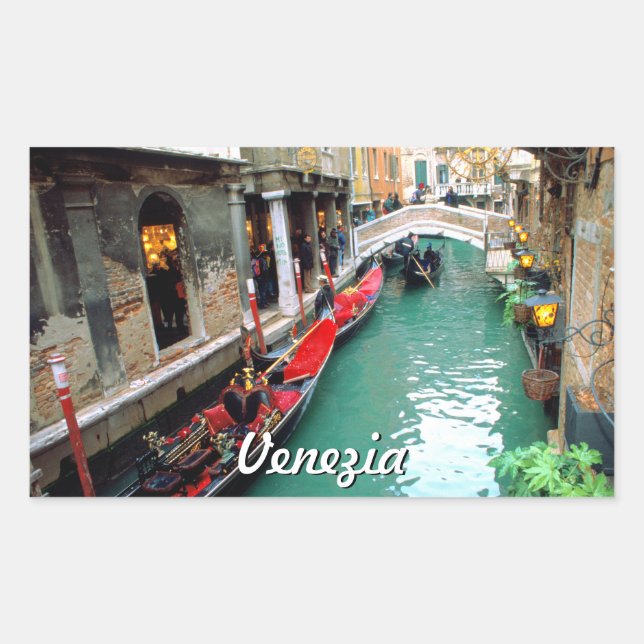 Sticker Rectangulaire Gondolas Sur Un Petit Canal À Venise (Devant)