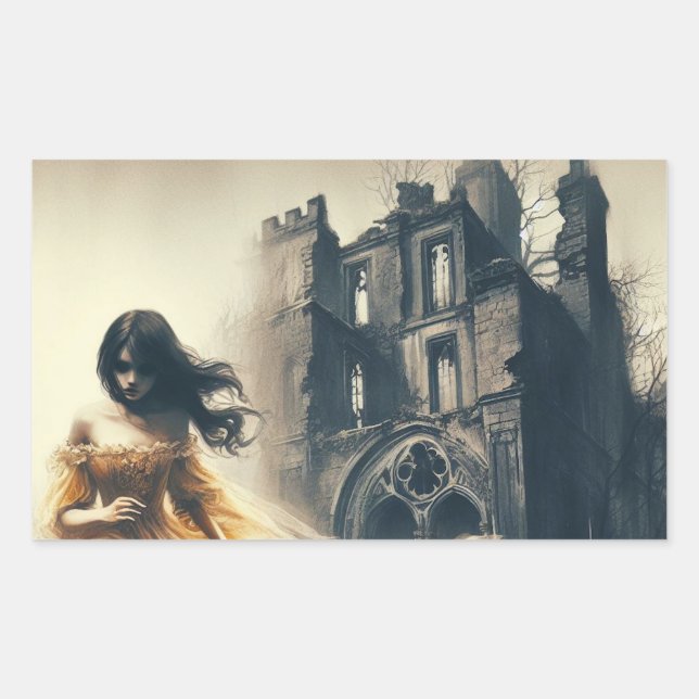 Sticker Rectangulaire Gothique Romance Livre Couverture Château Éffrayan (Devant)