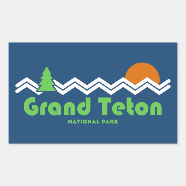 Sticker Rectangulaire Grand Teton National Park Retro (Devant)