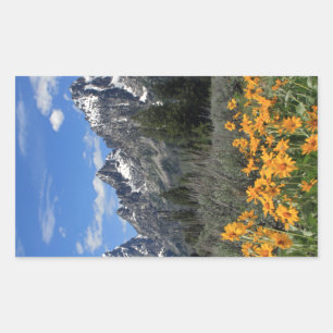 Sticker Rectangulaire Grand Tetons with Yellow Flowers