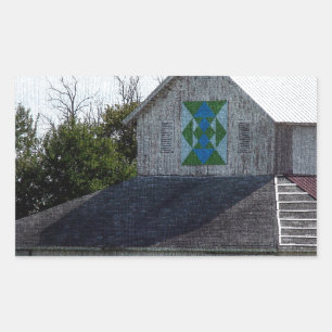 Sticker Rectangulaire Grange rurale de l'Iowa avec une courtepointe