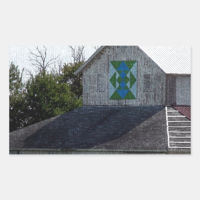 Sticker Rectangulaire Grange rurale de l'Iowa avec une courtepointe (Devant)