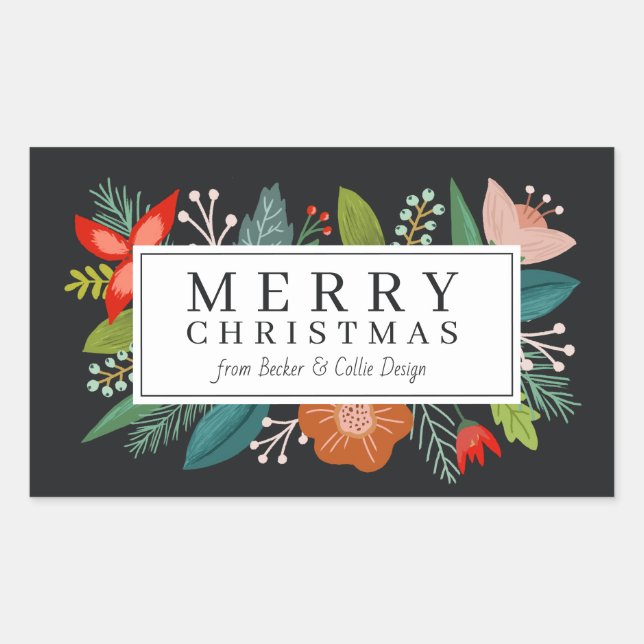 Sticker Rectangulaire Gras Floral & Pine Vacances personnalisées (Devant)
