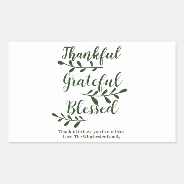 Sticker Rectangulaire Grateful Bienheureux vert foncé script moderne (Devant)
