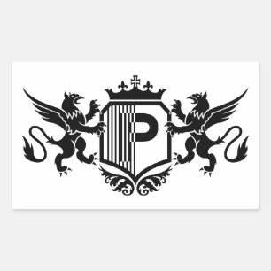 Sticker Rectangulaire Griffins encadrant un bouclier avec la lettre "P"