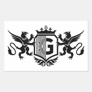 Sticker Rectangulaire Griffons encadrant un écu avec la lettre «G»