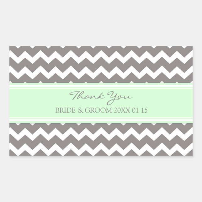 Sticker Rectangulaire Gris Monnaie Chevron Merci Mariage Faveur Tags (Devant)