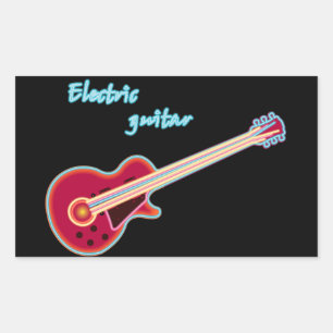 Sticker Rectangulaire Guitare électrique néon musique rock rétro 80