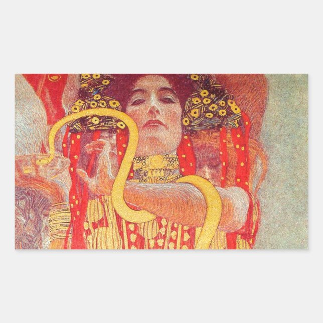 Sticker Rectangulaire Gustav Klimt Red Woman Gold Snake Peinture (Devant)