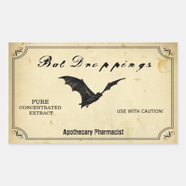 Sticker Rectangulaire Halloween Bat Droppings Apothecary Caution Bats (Devant)