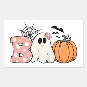 Sticker Rectangulaire Halloween Boo Ghost Citrouille Bats Cobweb